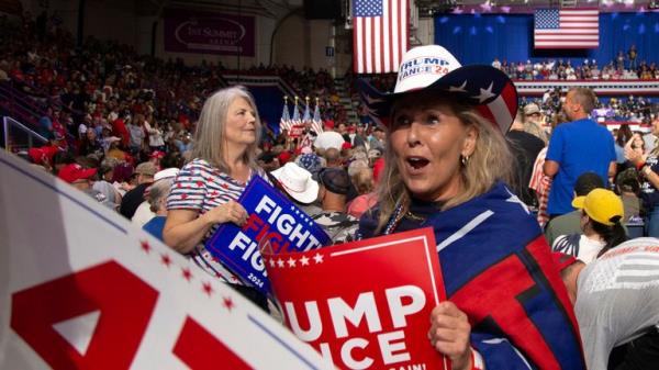 A Trump supporter during the rally in Johnstown. Pic: AP